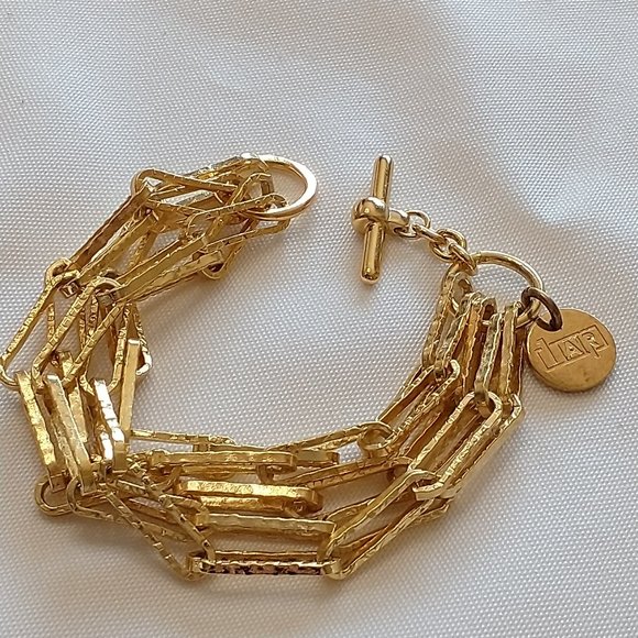 1AR Jewelry - 1AR by UnoAerre 18kt Gold Plated Hammered Oblong